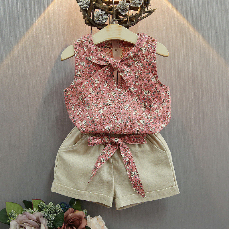 Summer Cotton Vest Two-Piece Sleeveless Set for Girls