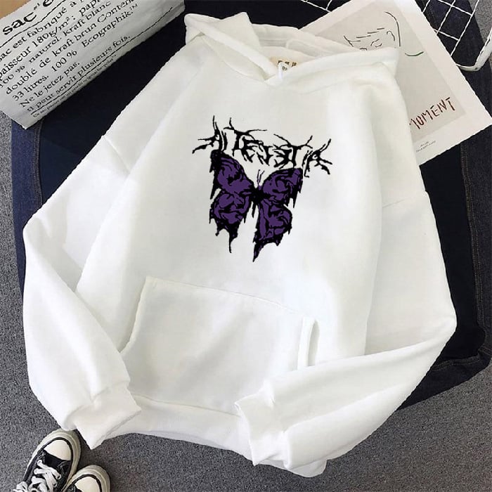 Punk Big Butterfly Hoodie - Harajuku Dark Style
