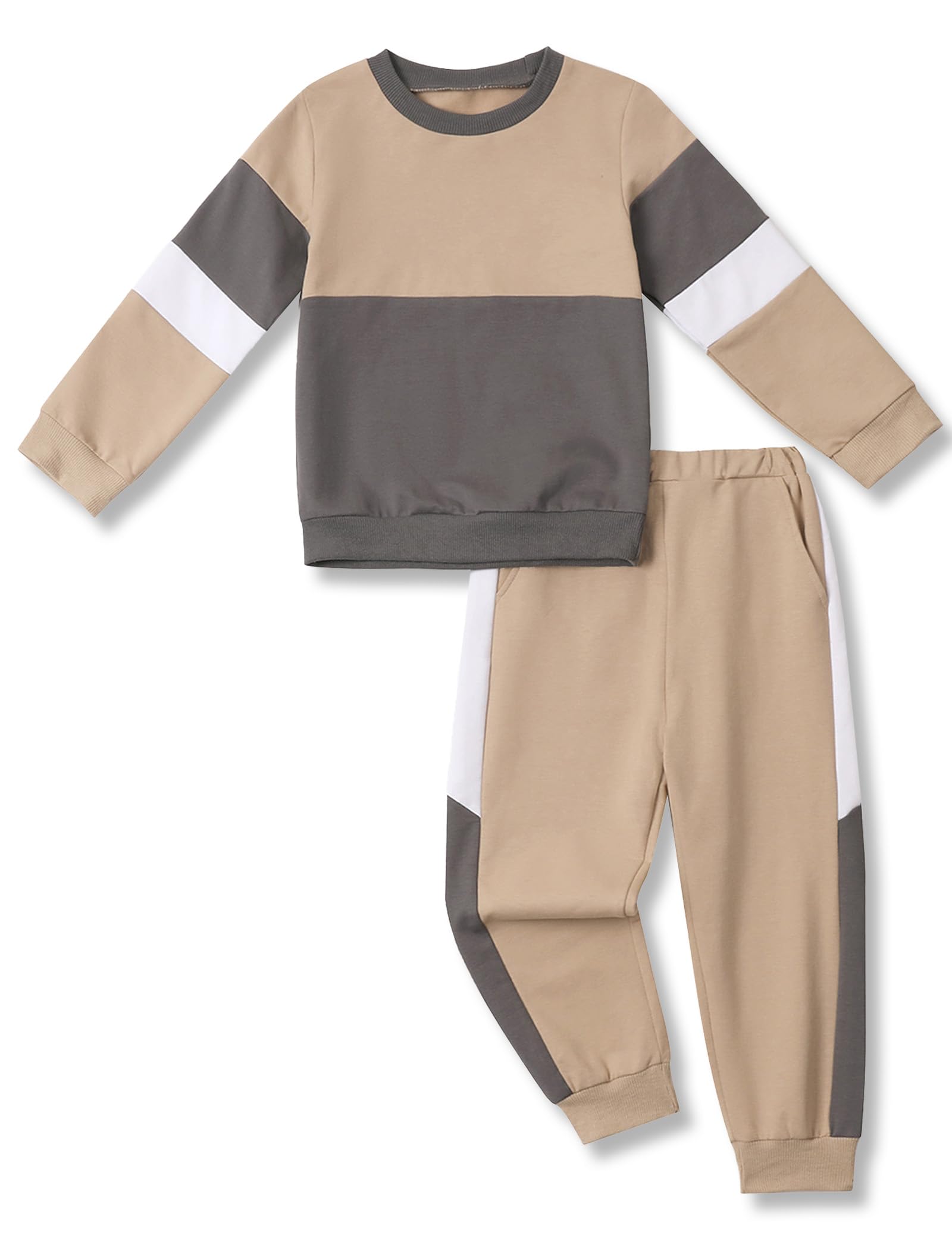Hevemexy Toddler Boy Clothes Long Sleeve Hoodie Sweatsuits Tops and Pants 2Pcs Boys Fall Winter Outfits Set (Grey 6-7Years)