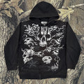Punk Dark Skull Printed Loose Zip Hoodie Pullover Top