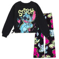 Disney Lilo & Stitch Little Girls Oversized Fleece Sweatshirt and Flare Leggings Outfit Set Graffiti Black 6